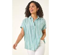 Roman Stripe Pleated Neck Top In Dark Green Dark Green 16
