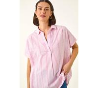 Roman Stripe Pleated Neck Top In Light Pink Light Pink 10