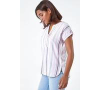 Roman Originals Floral Print V-Neck Top for Women UK - Ladies Everyday Holiday Spring Summer V-Neckline Comfy Soft Evening Vacation Work Party - Pink White - Size 12