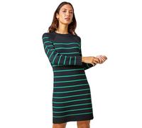 Roman Stripe Print Knitted Jumper Dress for Women UK - Ladies Autumn Everyday Winter Holiday Round Neckline Comfy Long Sleeve Soft Knee Length Frock Desk to Dinner Gowns - Green - Size 18
