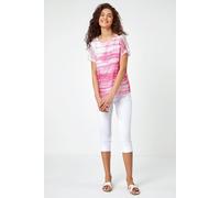 Roman Stripe Print Mesh Overlay Top In Pink Pink
