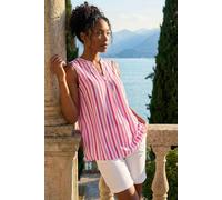Roman Stripe Print Pleated Vest Top In Pink Pink