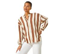 Roman Stripe Print Relaxed Button Shirt In Brown Brown 14