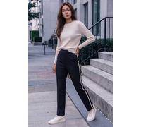 Roman Women's Stripe Straight Leg Side Stripe Trousers in Black | Size: 20