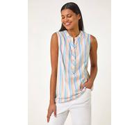 Roman Stripe V-Neck Vest Top In Ivory Ivory 12