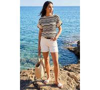 Roman Women's Stripe Wave Frill Knit Top in Ivory | Size: 14 Roman Ivory 14