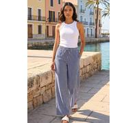 Roman Originals Wide Leg Trousers for Women UK - Ladies Palazzo Pants Floral Print Abstract Everyday Holiday Spring Summer Comfy Soft Evening Vacation Work Party - Navy Stripe - Size 14