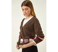 Roman Striped Heart Knit Cardigan In Chocolate Chocolate
