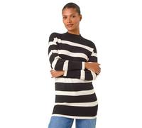 Roman Striped Knitted Tunic Jumper for Women UK - Ladies Autumn Everyday Winter Holiday Round Neckline Comfy Long Sleeve Soft Warm Feel Sweater Dinner Office Work Tops - Black - Size 20