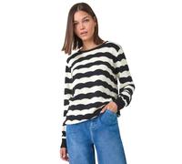 Roman Striped Scallop Cotton Blend Tie Jumper In Black Black 14
