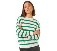 Roman Striped Sequin Knit Jumper for Women UK - Ladies Autumn Everyday Winter Holiday Round Neckline Comfy Long Sleeve Soft Warm Feel Top Office Desk Sweaters - Green - Size 12
