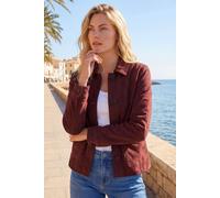 Roman Originals Faux Suede Button Jacket for Women UK - Ladies Everyday Autumn Winter Collar & Revere Comfy Soft Evening Vacation Work Party Night Out - Burgundy - Size 20
