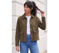 Roman Originals Faux Suede Button Jacket for Women UK - Ladies Everyday Autumn Winter Collar & Revere Comfy Soft Evening Vacation Work Party Night Out - Size 12 - Khaki