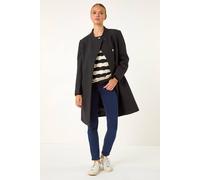 Roman Originals Tailored Funnel Neck Pocket Detail Coat for Women UK - Ladies Everyday Autumn Winter Comfy Soft Evening Vacation Work Party Night Out - Black - Size 14