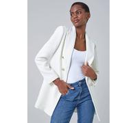 Roman Originals Tailored Longline Boucle Jacket for Women UK - Ladies Everyday Holiday Spring Summer Long Sleeve Comfy Soft Evening Vacation Work Party - Ivory - Size 14