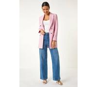 Roman Boucle Blazer for Women UK Ladies Frayed Edge Tailored Longline Rever Collar Jacket Lapel Stretch Smart Office Work Party Night Going Out Lined Classic - Pink - Size 12