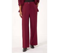 Roman Tailored Relaxed Stretch Trousers for Women UK - Ladies Spring Everyday Summer Holiday Button Fastened Comfy Side Pockets Soft Pleat Detail Daywear Bottoms - Wine - Size 18