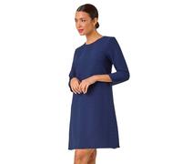 Roman Originals Textured A-Line Stretch Dress for Women UK - Ladies Everyday Holiday Spring Summer Round Neckline Comfy Soft Evening Vacation Work Party - Navy - Size 18