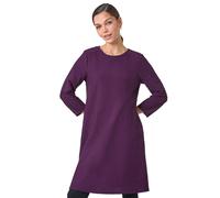 Roman Originals Textured A-Line Stretch Dress for Women UK - Ladies Everyday Holiday Spring Summer Round Neckline Comfy Soft Evening Vacation Work Party - Plum - Size 18