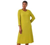 Roman Textured A-Line Stretch Midi Dress for Women UK - Ladies Autumn Everyday Winter Holiday Round Neckline Comfy 3/4 Sleeve Soft Jersey Frock Warm Cozy Gowns - Green - Size 10