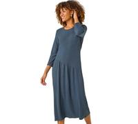Roman Textured A-Line Stretch Midi Dress for Women UK - Ladies Autumn Everyday Winter Holiday Round Neckline Comfy 3/4 Sleeve Soft Jersey Frock Warm Cozy Gowns - Dark Grey - Size 20