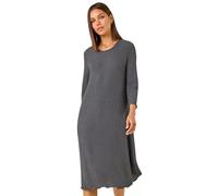 Roman Textured A-Line Stretch Midi Dress for Women UK - Ladies Autumn Everyday Winter Holiday Round Neckline Comfy 3/4 Sleeve Soft Jersey Frock Warm Cozy Gowns - Grey - Size 12
