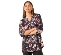 Roman Textured Abstract Print V-Neck Stretch Top In Dark Brown Dark Brown 18