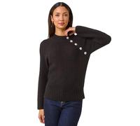 Roman Textured Buttoned Neck Knit Jumper for Women UK - Ladies Autumn Everyday Winter Holiday Long Sleeve Soft Warm Feel Comfy Top Office Desk Sweaters - Black - Size 20