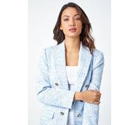 Roman Originals Tailored Longline Boucle Jacket for Women UK - Ladies Everyday Holiday Spring Summer Long Sleeve Comfy Soft Evening Vacation Work Party - Light Blue - Size 18