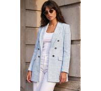 Roman Originals Tailored Longline Boucle Jacket for Women UK - Ladies Everyday Holiday Spring Summer Long Sleeve Comfy Soft Evening Vacation Work Party - Light Blue - Size 14