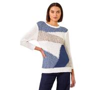 Roman Textured Colour Block Jumper for Women UK - Ladies Autumn Everyday Winter Holiday Round Neckline Comfy Long Sleeve Soft Warm Feel Top Office Desk Sweaters - Blue - Size 14