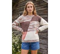 Roman Textured Colour Block Knit Jumper In Beige Beige