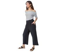Roman Textured Cotton Culotte Trousers for Women UK - Ladies Spring Everyday Summer Holiday Elasticated Waist Comfy Patch Pockets Soft Wide Leg Daywear Vacation Bottoms - Black - Size 20