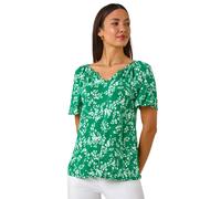 Roman Textured Ditsy Floral Print Stretch Top In Green Green 12