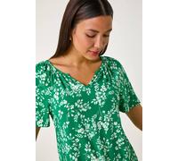Roman Textured Ditsy Floral Print Stretch Top In Green Green 20