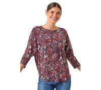 Roman Textured Ditsy Floral Stretch Top Red 10