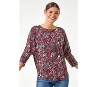 Roman Abstract Raglan Sleeve Stretch Top for Women UK - Ladies Autumn Everyday Winter Holiday Round Neckline Comfy 3/4 Sleeve Soft Relaxed Fit Shirt Desk to Dinner Blouses - Red White - Size 12