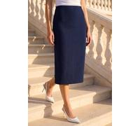 Roman Originals Textured Pencil Skirt for Women UK Ladies Jersey Work Office Smart Formal Bodycon Under The Knee Length Calf Length Midi Tight Fitted Straight Shift - Navy - Size 18