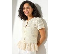 Roman Textured Embroidery Buttoned Knit Top In Ivory Ivory 16