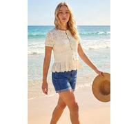 Roman Women's Textured Embroidery Buttoned Knit Top in Ivory | Size: 12 Roman Ivory 12