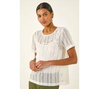 Roman Textured Floral Line Stretch Top In Cream Cream 16