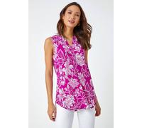 Roman Textured Floral Print Sleeveless Top In Magenta Magenta 12