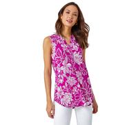 Roman Textured Floral Print Sleeveless Top In Magenta Magenta 16