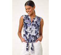 Roman Originals Women Knot Tie Hem Top - Ladies Blouse Shirt Burnout Print Summer Sleeveless Short Sleeve Spring Everyday Holiday Notch Neckline Comfy Soft Relaxed Lilac