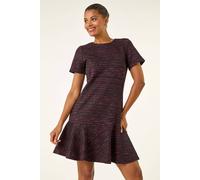 Roman Originals Textured Frill Hem Stretch Dress for Women UK - Ladies Everyday Autumn Winter Round Neckline Comfy Soft Evening Vacation Work Party Night Out - Red - Size 16