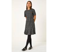 Roman Originals Textured Frill Hem Stretch Dress for Women UK - Ladies Everyday Autumn Winter Round Neckline Comfy Soft Evening Vacation Work Party Night Out - Black - Size 16