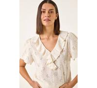 Roman Textured Frill V-Neck Top In Cream Cream 12