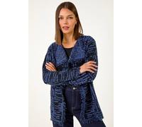 Roman Originals Contrast Cardigan for Women UK Ladies Fringed Boucle Coatigan Jacket Shawl Collar Autumn Winter Knit Knitted Knitwear Everyday Holiday Edge to Edge Comfy - Denim Blue - Size 10