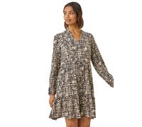 Roman Textured Geo Print Smock Dress In Stone Stone 20