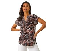 Roman Textured Ikat Print Stretch Top In Orange Orange 12